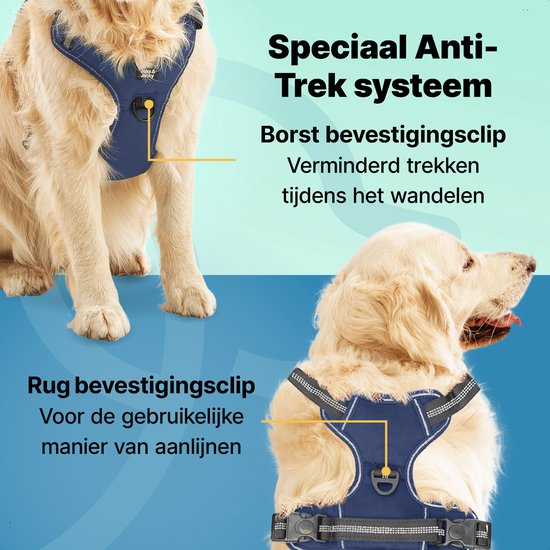 Jake und Jacky Hundegeschirr - Anti-Zieh-Geschirr - Hundegeschirr - Y-Geschirr Hund - Reflektierend - Blau - Größe XL