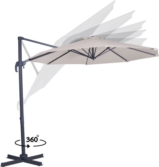 VONROC Premium Floating Parasol Bardolino Ø300cm - Inkl. Kreuzfuß & Schutzhülle - Runder Sonnenschirm - 360° drehbar - Neigbar - UV-beständiges Tuch - Beige