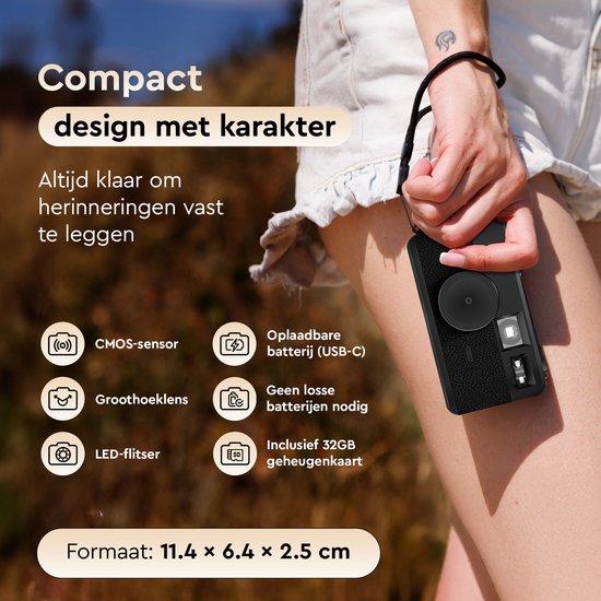 K&L Digitalkamera - Bildschirmlos - Wiederaufladbar - 16.000 Fotos - Fotokamera - Vintage - Inklusive 32GB - Langlebig - Schwarz