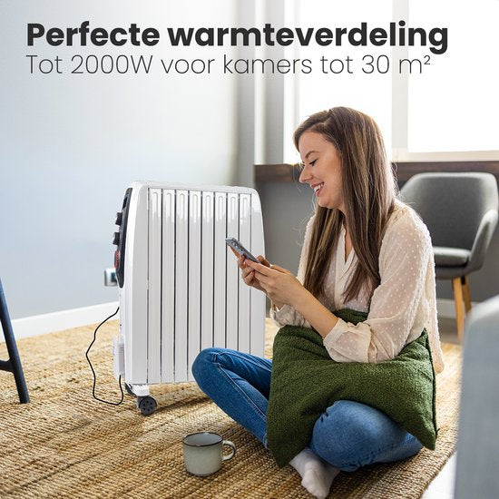 Auronic Ölradiator mit Thermostat - 2000W Heizleistung - Elektroheizung - Timer - 3 Stufen - Weiß