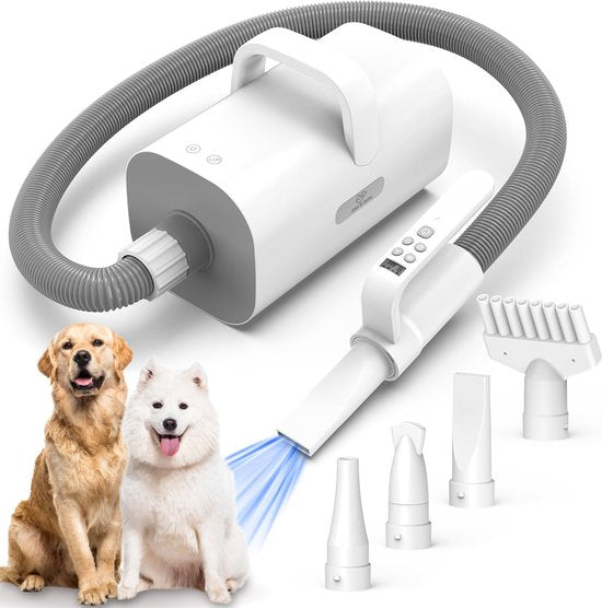 Jake and Jacky Professioneller Hundehaartrockner - Wassergebläse für Hunde - mit 4 Aufsätzen - Hundetrockner - Leises Design