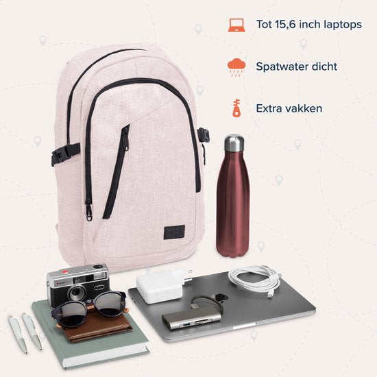 TRVLMORE Rucksack - 25L - 15.6 Zoll - Laptop-Rucksack mit USB - Schultasche - Männer und Frauen - Tasche Pink