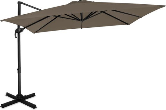 VONROC Premium Floating Parasol Pisogne 300x300cm - Inkl. Kreuzfuß & Schutzhülle - Quadratischer Sonnenschirm - 360° drehbar - Neigbar - UV-beständiges Tuch - Taupe