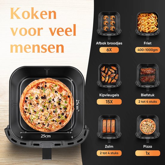 JAP Appliances Ascension - Airfryer XL - Heißluftfritteuse XXL - 2000W - 7,6L Kapazität - 60ºC bis 200ºC - Schwarz