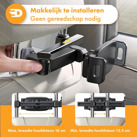 Tablet-Halter Auto - Kopfstütze - 360 Grad drehbar - Geeignet für Tablet, Telefon und mehr
