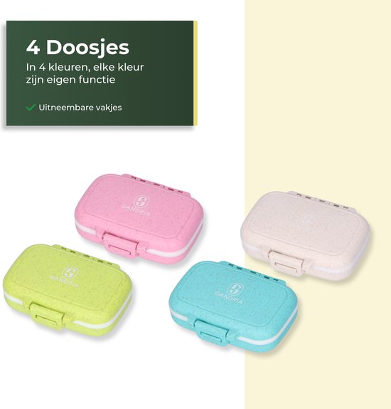 Gandria Pillendose 4er Set - Medikamentenbox mit 3 herausnehmbaren Fächern - Aufbewahrungsbox aus Bio-Grain-Faser - Medikamentenbox wasserdicht - Aufbewahrungsbox für Pillen und Medikamente - Medikamentenbox 12 Fächer