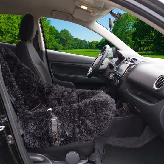 By Cee Cee Autositz Hund Deluxe - Hundekorb Auto mit Sicherheitsgurt - Autokorb Hund - Hundesitz - Autositz - Schwarz - Beifahrersitz