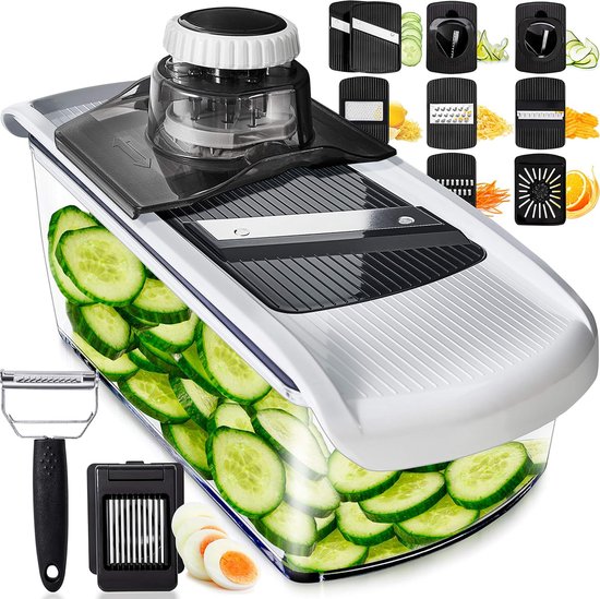 Stosh Mandoline - Gemüseschneider - Zwiebelschneider - Spiralschneider - Reibe - Kunststoff - 11 Stück - BPA frei