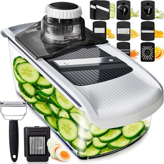 Stosh Mandoline - Gemüseschneider - Zwiebelschneider - Spiralschneider - Reibe - Kunststoff - 11 Stück - BPA frei