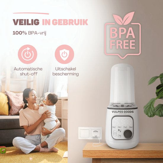 Vulpes Goods® BabyCare Flaschenwärmer PRO 10 in 1 - Erwärmung von Flüssigkeiten und Nahrung - 4-teiliges Reinigungsset - BPA-frei - Weiß