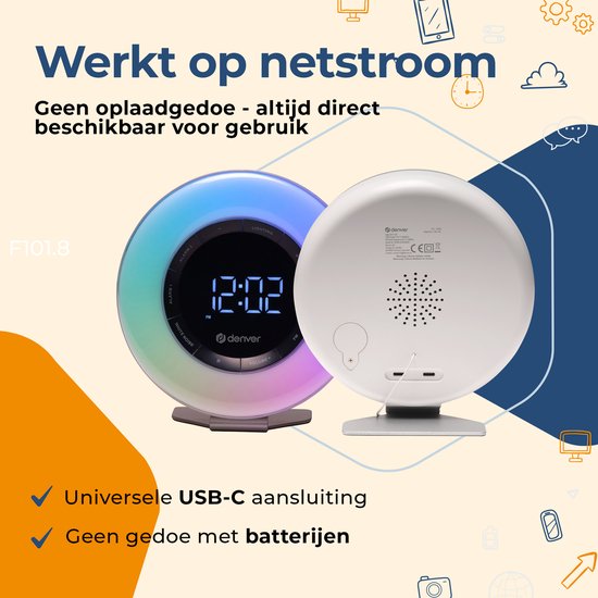 Denver Wake Up Light - FM Radiowecker - Snooze - Lichtwecker - Weißes Rauschen - CRL342