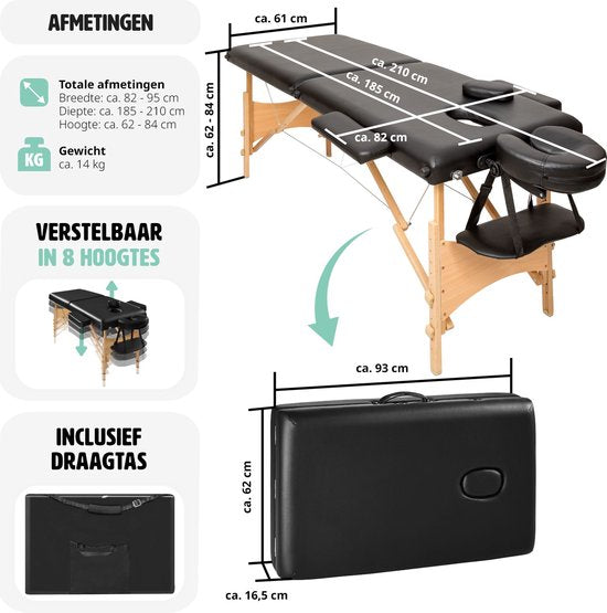 Mobile Massageliege - Abdeckung 5cm - 2 Zonen + Tragetasche schwarz