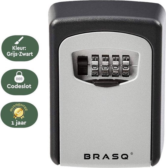 BRASQ Schlüsseltresor - Außentresor mit Code - Safe mit Zahlenschloss - Schlüsselschrank - KC500 - Grau