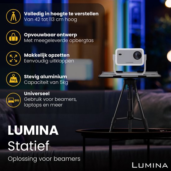 Lumina® Beamer-Stativ - Stabiler Beamer-Ständer - Geeignet für alle Beamer & Laptops
