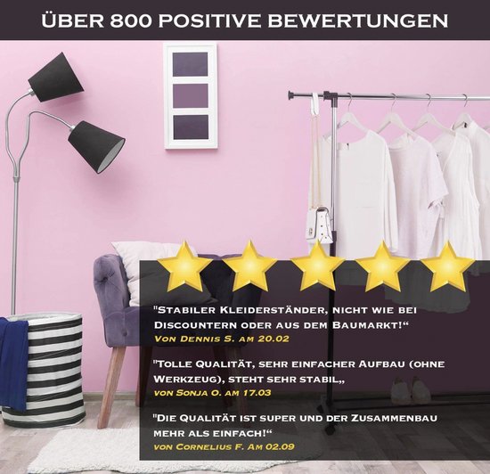 Heldentum Kleiderständer mit Rollen, Garderobenständer stabil und belastbar, Kleiderstange ausziehbar, Kleiderstange Kleiderständer, Garderobenstange