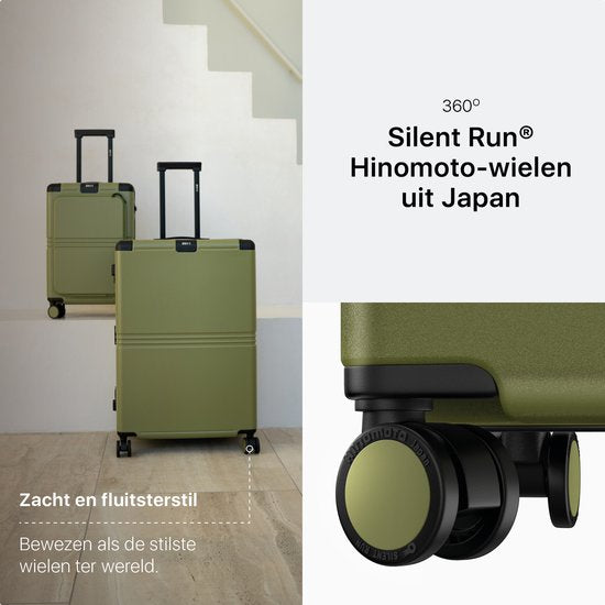 ONYX Hybrid Pro Handgepäck Koffer mit Fronttasche 38 Liter - Recyceltes Polycarbonat und reißverschlussloses Design - Reisekoffer mit TSA-Schloss und Spinner-Rädern - Leichter Trolley mit Laptop-Fach - Olivgrün