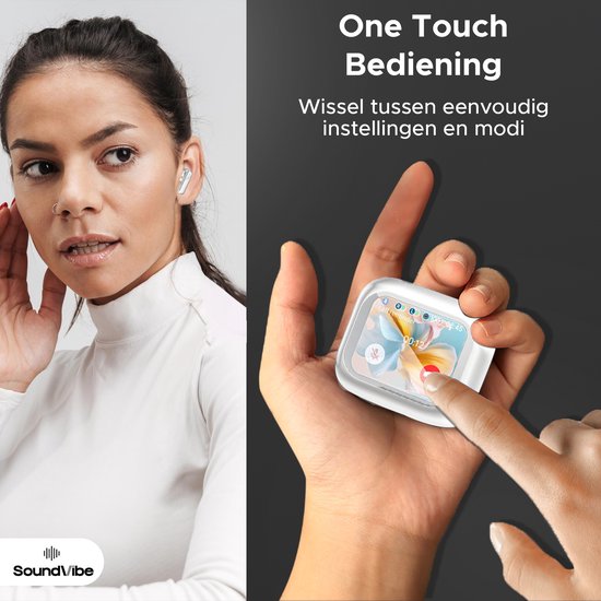 SoundVibe® - Kabellose Ohrhörer mit Geräuschunterdrückung - Weiß - Bluetooth-Ohrhörer - Kopfhörer mit Geräuschunterdrückung - LX-10 Earpods mit Bildschirm - Funktioniert mit Apple und Android - Earpods USB C - Kabellose Ohrhörer - Drahtlose Ohrhörer
