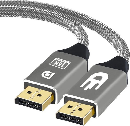 Drivv. DisplayPort-Kabel 2.1 - 16K 60Hz - 8K 120Hz - 4K 144Hz - 80Gbps - DisplayPort zu DisplayPort - DP-Kabel - 2 Meter - Grau