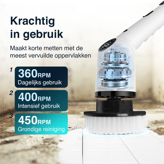 Samako Elektrische Reinigungsbürste - IPX6 Wasserdicht  - 9 Aufsätze - Kabellos - Bis zu 135 cm Reichweite