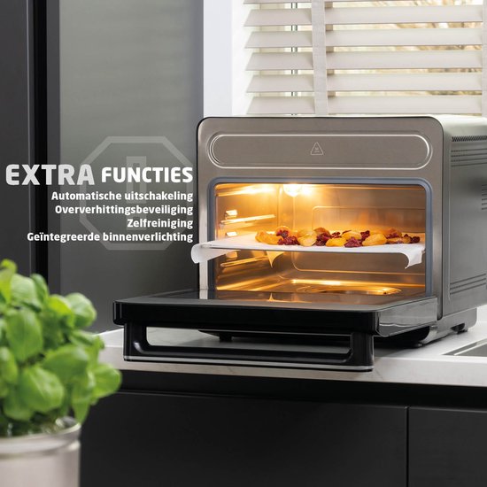 BREND Freistehender XXL Airfryer-Dampfbackofen-Kombi - Digitalanzeige mit Touch - Selbstreinigung - Timer - Rotisserie - Mit Zubehör - 24 Liter
