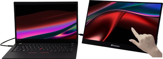 Verbatim - 15,6" tragbarer 4K-Touchscreen-Monitor PMT-15-4K - 357,1 x 215 x 12 mm - mit IPS-Technologie und HDR sowie 10-Punkt-Multi-Touch und verstellbarem Ständer - für Spiele und den geschäftlichen Einsatz - Schwarzes Aluminium