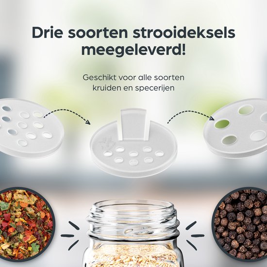Organess 28 Glasgewürzdosen quadratisch mit schwarzem Deckel - 3 Arten von Streudeckeln - Gewürzstreuer - Gewürzdosen - Komplettset inkl. Gewürzsticker, Kreidestift und Zubehör - 120ml