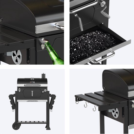 KitchenBrothers Holzkohlegrill - Verstellbarer Kohlerost - 42x57cm Grillfläche - Seitenwände - Schwarz