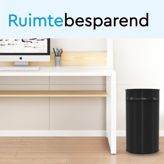 BRASQ Mülleimer für Büro/Haushalt - Rund - Schwarz 21 Liter - Ø 26 × H 46 cm - Metall