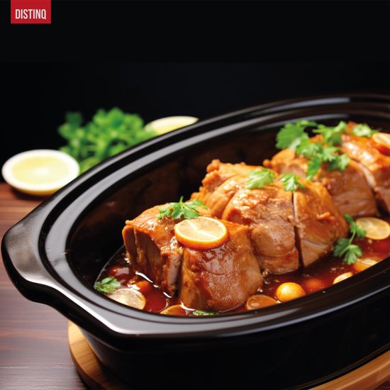 DistinQ - Digitaler Slowcooker 6 Liter mit Timer - Innenbehälter aus Keramik - Timerfunktion - schwarz