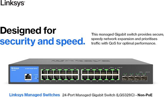 Linksys LGS328C - Netzwerk-Switch - Gigabit - Verwaltet - 24 Ports - 4 SFP+ Ports - Schwarz