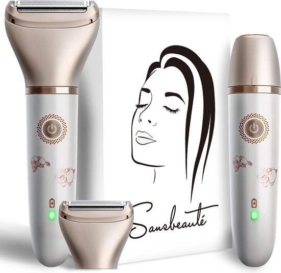 2-in-1 Ladyshave + Extra Scherkopf - Gesicht - Achseln - Beine - Bikinizone - Rasierer Frauen - Elektrischer Epilierer - Gesichtshaarentfernung Damen - Trimmer Frauen - Ladyshaves Bikini - USB Wiederaufladbar