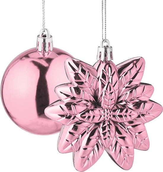 Weihnachtskugeln 100er Set - Kunststoff - matt - glänzend - glitzernd - 10 Motive - rosa