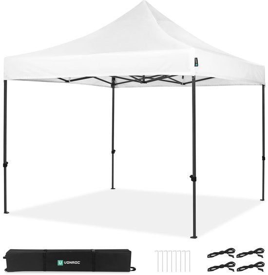 VONROC Partyzelt - 3x3 m - Premium easy-up Partyzelt - Modulares Design - Faltbar - Wasserdicht - Stahlrahmen - 50+ UV Schutz - Inklusive Aufbewahrungstasche - Weiß