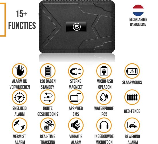 Strex GPS Tracker - Echtzeit mit App - 120 Tage Batterie - IP65 Wasserdicht - Kabellos - Kein Abonnement - Schwarz