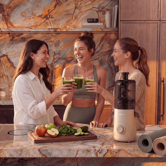 Safecourt Kitchen Slow Juicer XXL - leistungsstarker Motor [Vorschneider & Kaltpress-Technologie] - einfache Reinigung - BPA-frei - Entsafter Beige