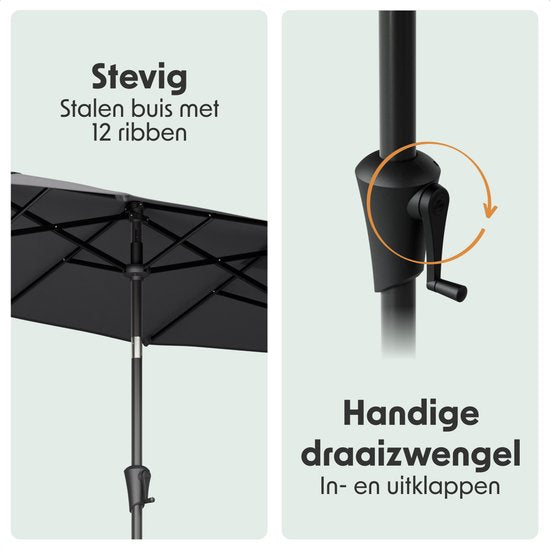 LifeGoods Doppelter Sonnenschirm - Garten - 160x300cm - bis zu 8 Personen - Wasserdicht - UPF50+ - Dunkelgrau