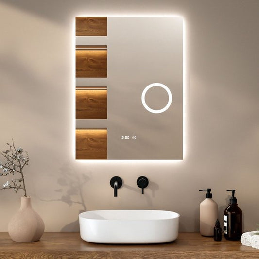 Mirlux Badezimmerspiegel - Mit LED-Beleuchtung & Heizung - Anti-Kondensations-Duschspiegel – Rechteckig –  60x80 cm