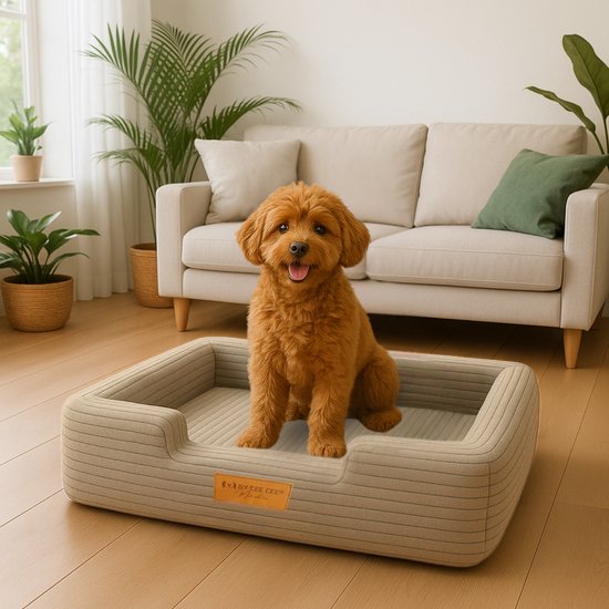 By Cee Cee Orthopädischer Hundekorb - Orthopädisches Hundekissen - Hundebett - Gerippter Stoff - Für kleine Hunde - Mocha Taupe - 80x55
