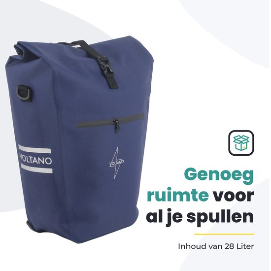 Voltano Luxe E-Bike Gepäcktasche 28L - Marineblau - Gepäckträgertasche mit Laptop-Fach - 100% wasserdicht - mit Schultergurt