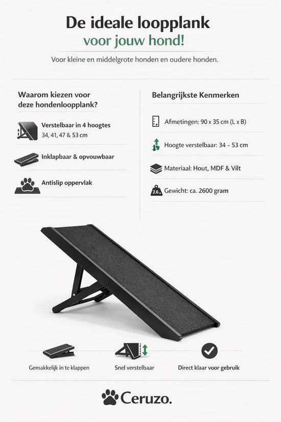 Ceruzo Dog Walkway Verstellbar - Faltbar - Höhenverstellbar 34-53 cm - Hundetreppe - Schwarz