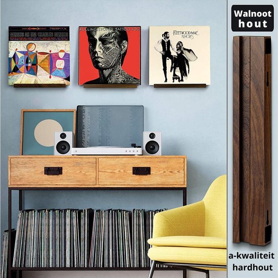Wand-LP-Halter (3er-Pack) - Plattenhalter - Vinyl-Halterung für die Wand - LP-Regal - hochwertiges dunkles Eschenholz