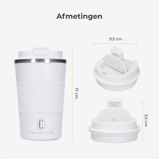 Castagnola Thermos Cup - Kaffeebecher To Go - Reisebecher für Kaffee und Tee - Teebecher - 380 ML - Edelstahl - Weiß