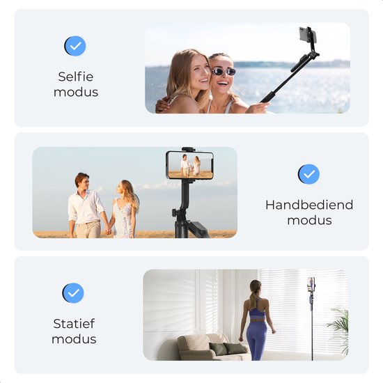 Selfie Stick - 3 in 1 - inkl. Fernbedienung - Für iPhone und Samsung - Telefonstativ - Bluetooth - Smartphone - Luft
