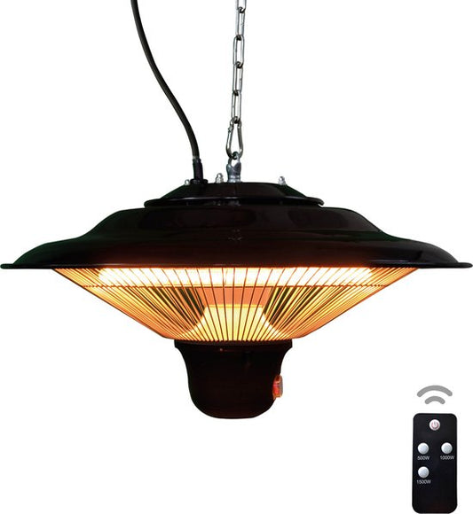 BRASQ Elektrischer Terrassenheizer Pendant PHC100 - Infrarotheizung 1500W - mit Fernbedienung - 3 Heizstufen - für den Innen- und Außenbereich - spritzwassergeschützt - Schwarz