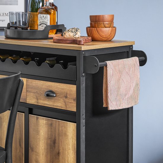 SoBuy Küchenwagen mit Rädern, Kücheninsel mit Flaschenhalter, 2 Schubladen und 2 Türen, Vintage Braun, 89x40x87 cm, Anrichte und Vorratsschrank - FKW122-SCH
