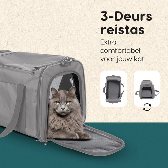 Volcan Travel Bag Cat - Reisekorb - Tragetasche Katzen - Transportbox mit Toplader - Tragekorb Hellgrau
