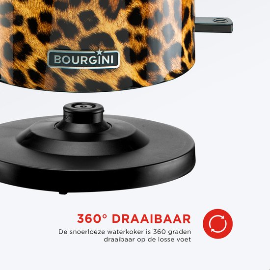 Bourgini Trendy Panther Kettle - Stilvoller Wasserkocher mit Panther-Print für moderne Küchen