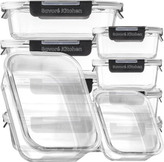 Savoré Küche Aufbewahrungsschalen Set - mit Dampf Deckel - Mahlzeit Prep Trays - Gefrierschrank Trays Glas - luftdicht - 10 Stück - 1040 & 380 ML