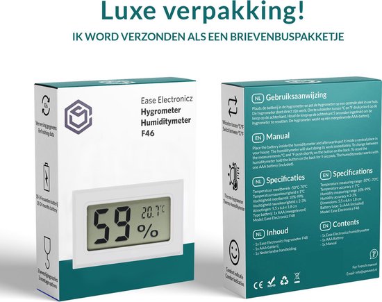 Ease Electronicz Hygrometer - Wetterstation - Luftfeuchtigkeitsmesser - Thermometer für Innenräume - inkl. Batterien