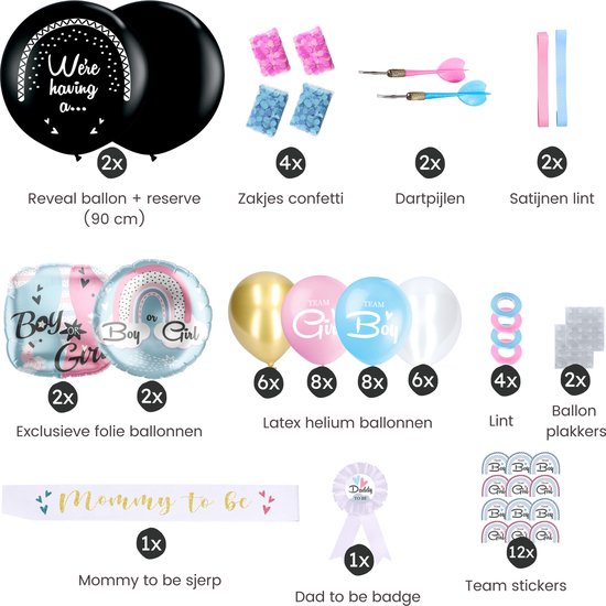 Partizzle Gender Reveal Party Deko Pack - Babyshower Ballons Dekoration - Geschlechterbekanntgabe - Junge oder Mädchen - XXL